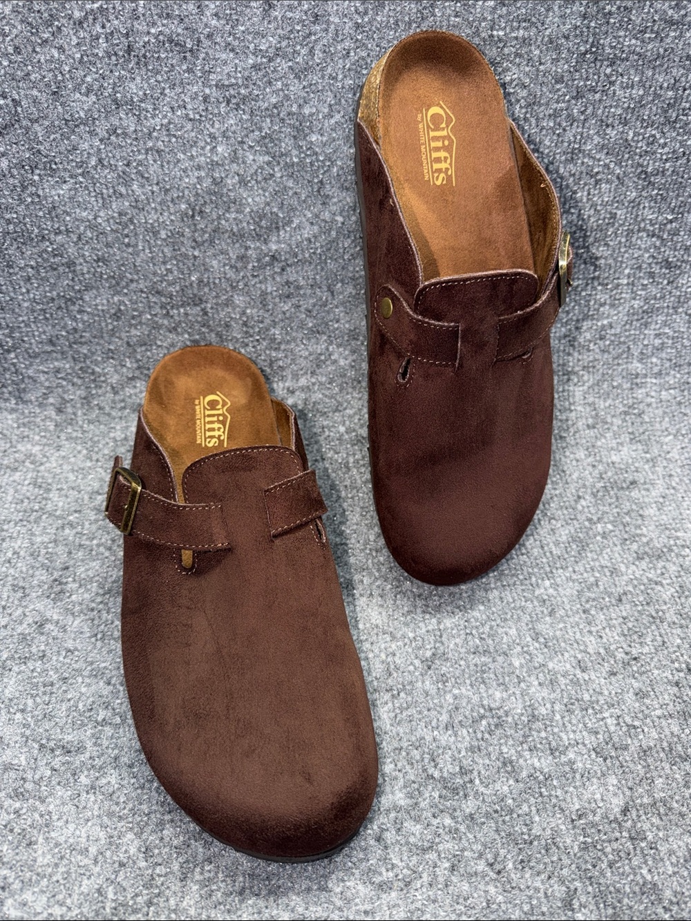 Cliffs by WHITE MOUNTAIN Chestnut Brown Suede Slip-On Mules with Buckle